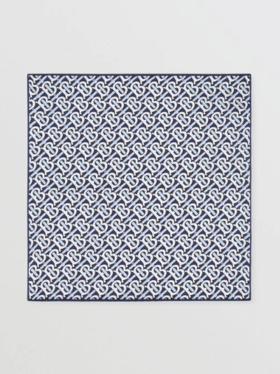 Shop Burberry Monogram Print Silk Satin Pocket Square In Cobalt Blue