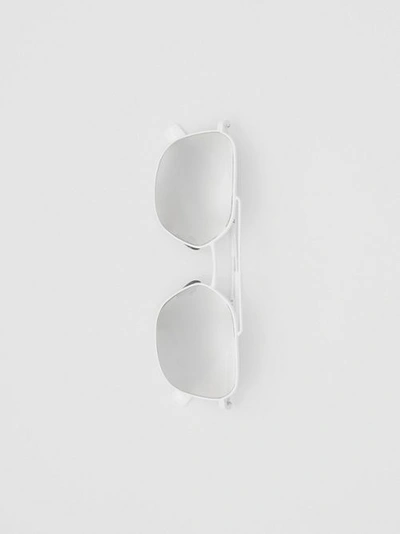 Shop Burberry Top Bar Detail Square Pilot Sunglasses In Matt White