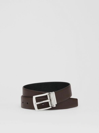 Shop Burberry Reversible Grainy Leather Belt In Chocolate/black