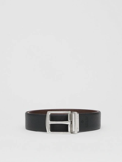 Shop Burberry Reversible Grainy Leather Belt In Chocolate/black