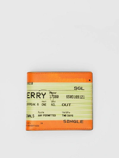 Shop Burberry Train Ticket Print Leather International Bifold Wallet In Orange