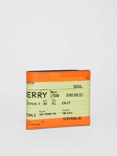 Shop Burberry Train Ticket Print Leather International Bifold Wallet In Orange