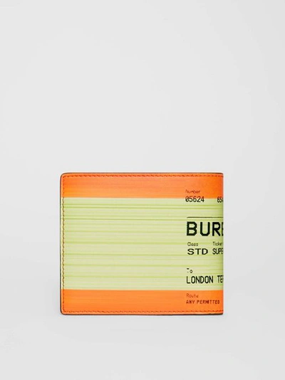 Shop Burberry Train Ticket Print Leather International Bifold Wallet In Orange