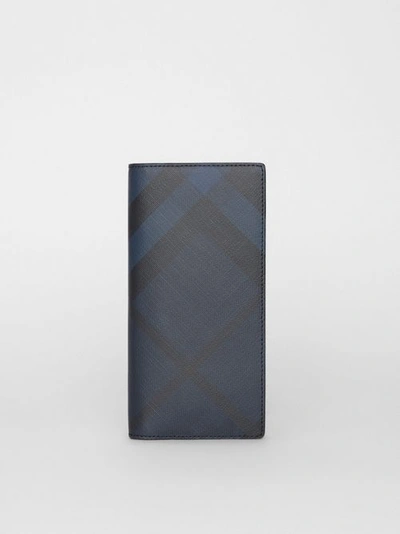 Shop Burberry London Check And Leather Continental Wallet In Navy/black