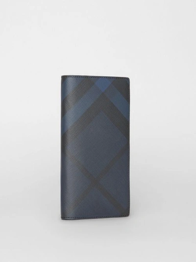 Shop Burberry London Check And Leather Continental Wallet In Navy/black