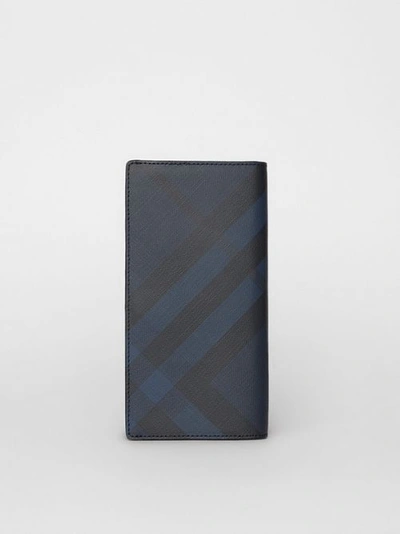 Shop Burberry London Check And Leather Continental Wallet In Navy/black
