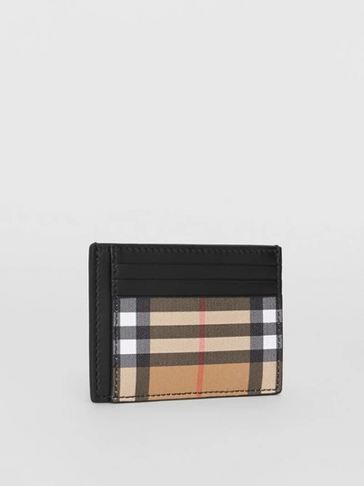 Shop Burberry Vintage Check And Leather Money Clip Card Case In Black