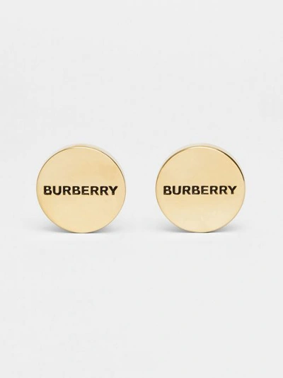 Shop Burberry Engraved Gold-plated Cufflinks In Light Gold