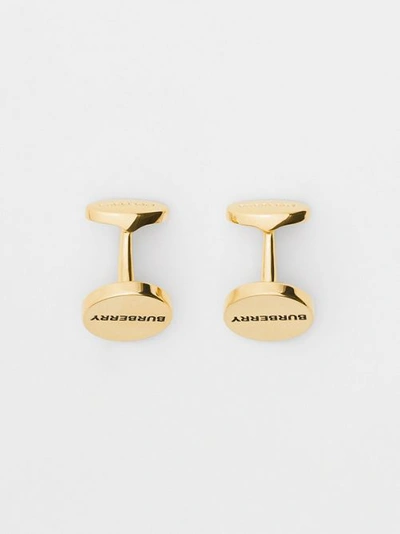 Shop Burberry Engraved Gold-plated Cufflinks In Light Gold