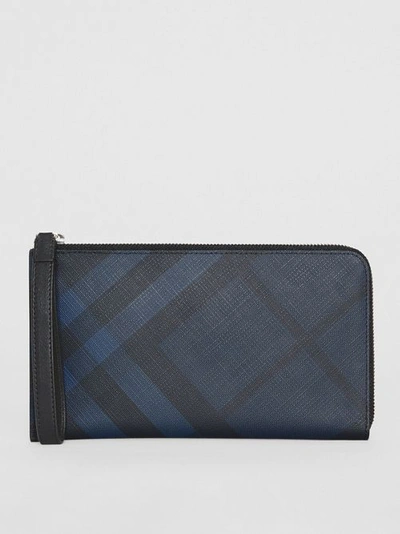 Shop Burberry London Check And Leather Travel Wallet In Navy/black