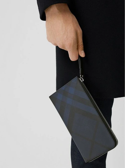 Shop Burberry London Check And Leather Travel Wallet In Navy/black