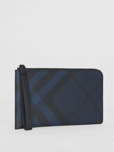 Shop Burberry London Check And Leather Travel Wallet In Navy/black