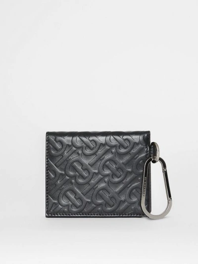 Shop Burberry Monogram Embossed Leather Trifold Wallet In Black