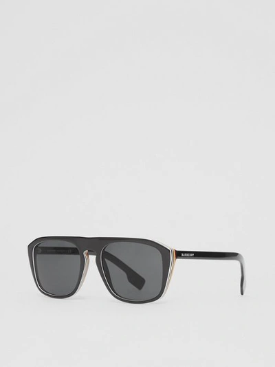 Burberry Icon Stripe Detail Square Frame Sunglasses In Black | ModeSens