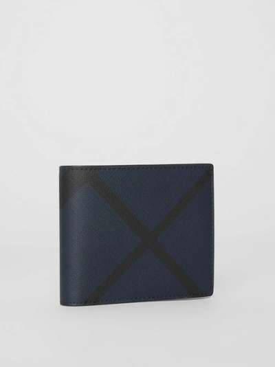 Shop Burberry London Check Bifold Wallet With Id Card Case In Navy/black