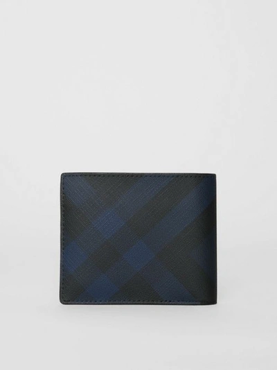 Shop Burberry London Check Bifold Wallet With Id Card Case In Navy/black