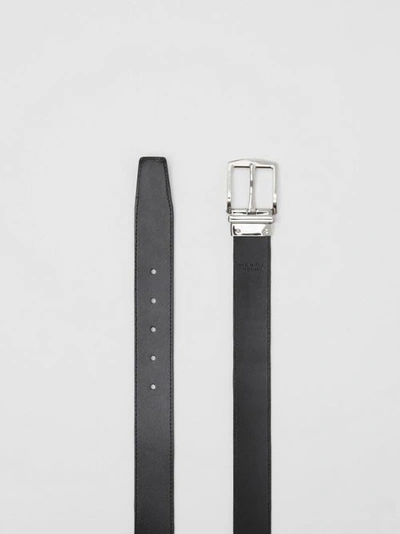 Shop Burberry Reversible London Check And Leather Belt In Dark Charcoal/black
