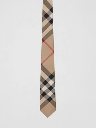 Shop Burberry Check Silk Tie In Archive Beige