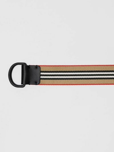 Shop Burberry Icon Stripe Double D-ring Belt In Archive Beige