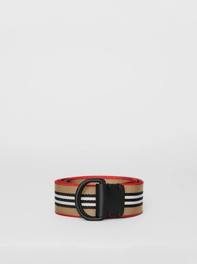 Shop Burberry Icon Stripe Double D-ring Belt In Archive Beige