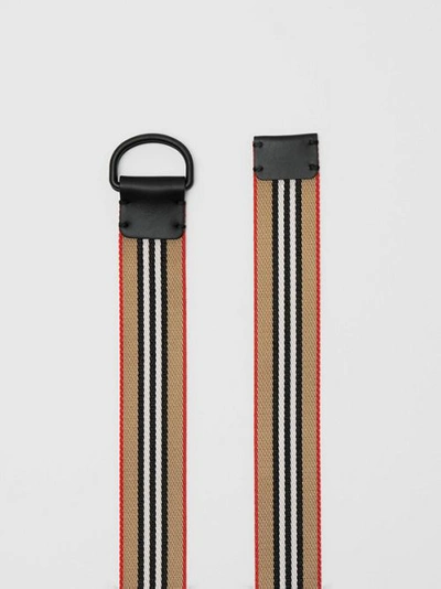 Shop Burberry Icon Stripe Double D-ring Belt In Archive Beige