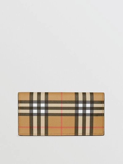 Shop Burberry Vintage Check And Leather Continental Wallet In Antique Yellow/black