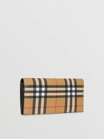 Shop Burberry Vintage Check And Leather Continental Wallet In Antique Yellow/black