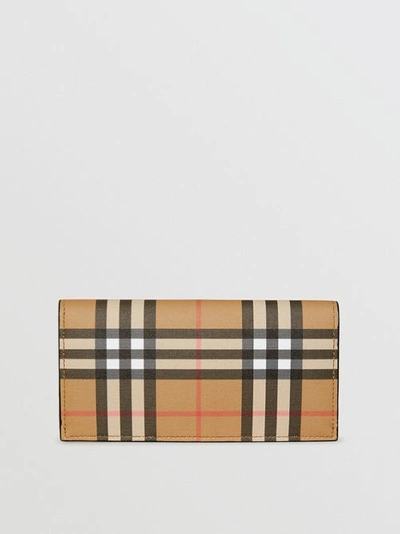Shop Burberry Vintage Check And Leather Continental Wallet In Antique Yellow/black