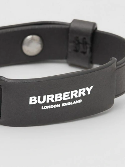 Shop Burberry Logo Print Leather Bracelet In Black