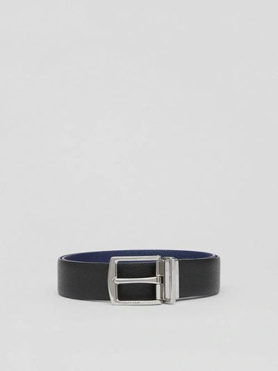 Shop Burberry Reversible Grainy Leather Belt In Black/navy