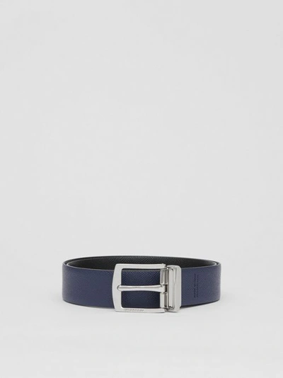 Shop Burberry Reversible Grainy Leather Belt In Black/navy