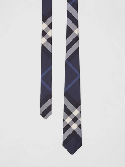 Shop Burberry Check Silk Tie In Navy