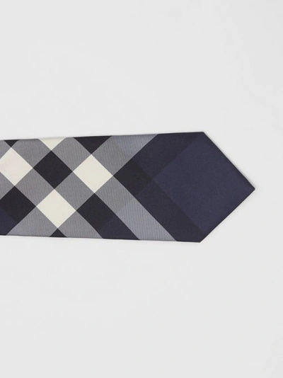 Shop Burberry Check Silk Tie In Navy