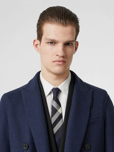 Shop Burberry Check Silk Tie In Navy