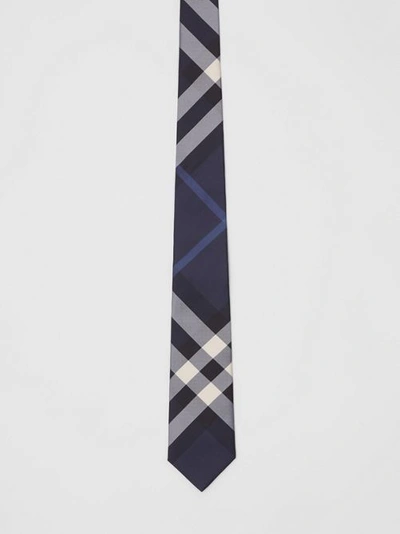 Shop Burberry Check Silk Tie In Navy