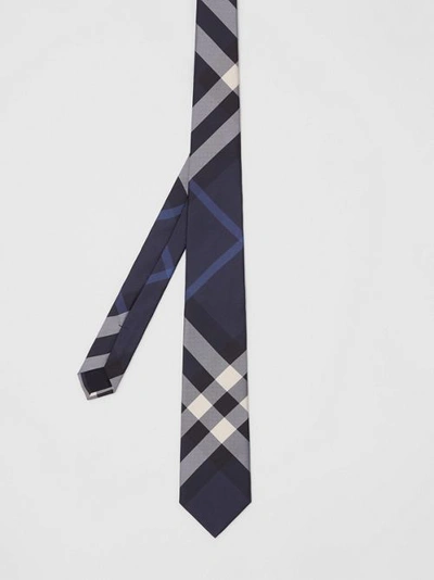 Shop Burberry Check Silk Tie In Navy