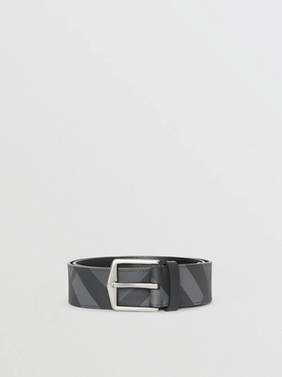 Shop Burberry London Check Belt In Charcoal/black