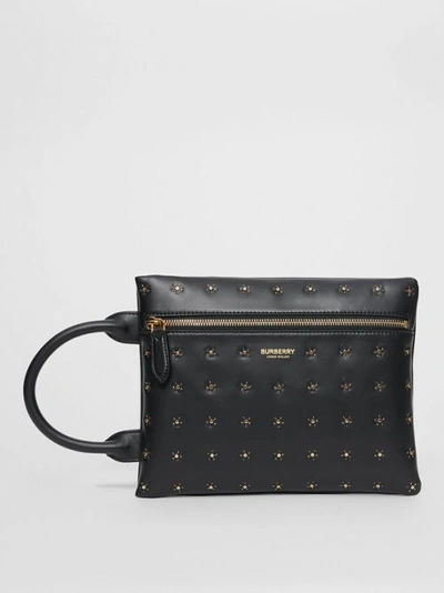 Shop Burberry Studded Leather Portrait Pouch In Black