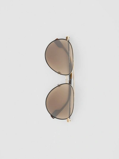 Shop Burberry Top Bar Detail Pilot Sunglasses In Gold