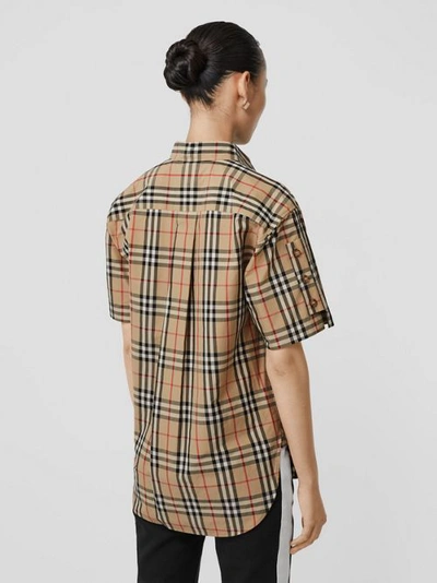 Shop Burberry Short-sleeve Vintage Check Cotton Oversized Shirt In Archive Beige
