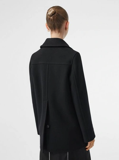 Shop Burberry Lambskin Pocket Wool Blend Pea Coat In Black