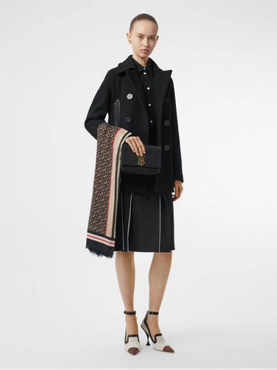 Shop Burberry Lambskin Pocket Wool Blend Pea Coat In Black
