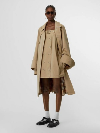 Shop Burberry Exaggerated Cuff Cotton Gabardine Car Coat In Pale Honey