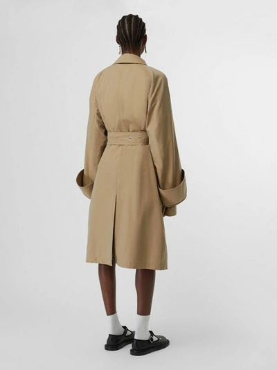 Shop Burberry Exaggerated Cuff Cotton Gabardine Car Coat In Pale Honey