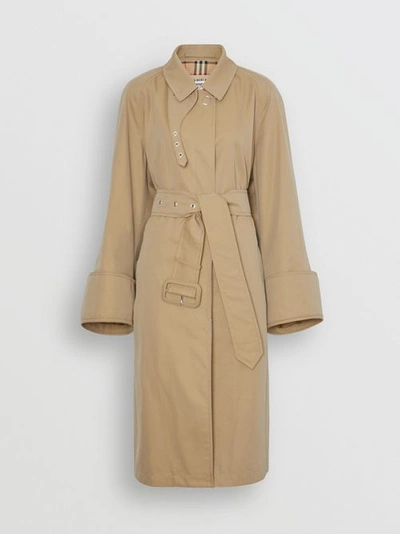 Shop Burberry Exaggerated Cuff Cotton Gabardine Car Coat In Pale Honey