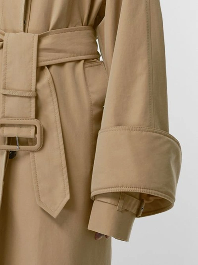 Shop Burberry Exaggerated Cuff Cotton Gabardine Car Coat In Pale Honey