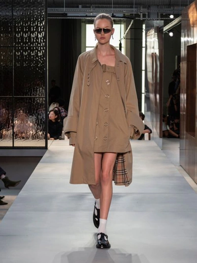 Shop Burberry Exaggerated Cuff Cotton Gabardine Car Coat In Pale Honey