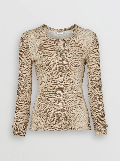 Shop Burberry Astrakhan Print Stretch Jersey Top In Pale Taupe