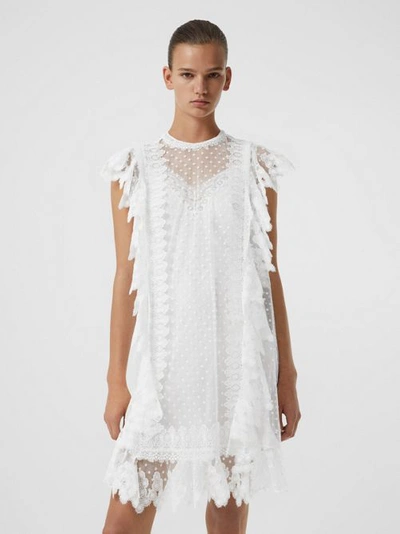 Shop Burberry Scalloped Lace And Polka-dot Tulle Dress In White