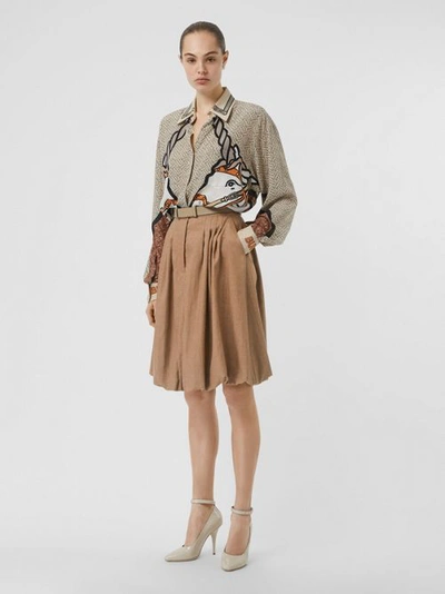 Shop Burberry Linen Blend Bubble Hem Skirt In Driftwood